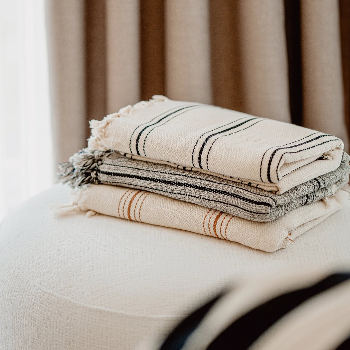 Striped Cream Throw Blanket - EcoLuxe Furnishings