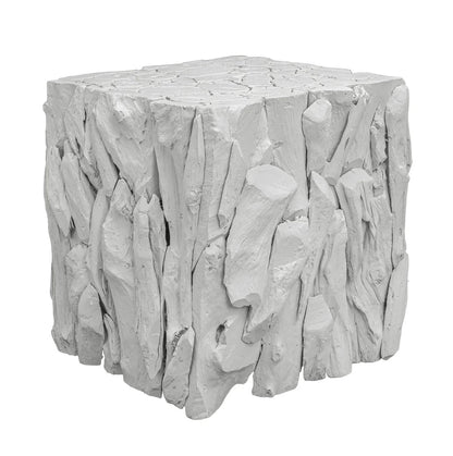 ‘Teak Root Bunching’ Cube, White - EcoLuxe Furnishings