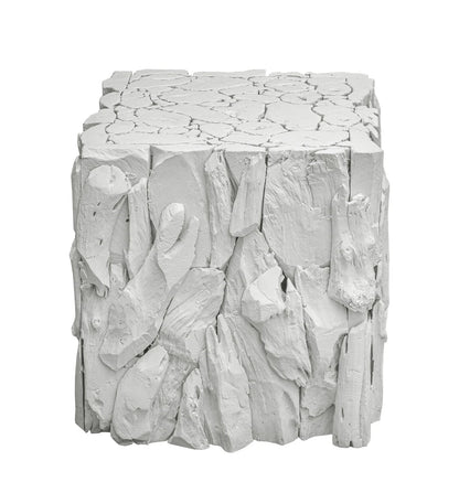 ‘Teak Root Bunching’ Cube, White - EcoLuxe Furnishings