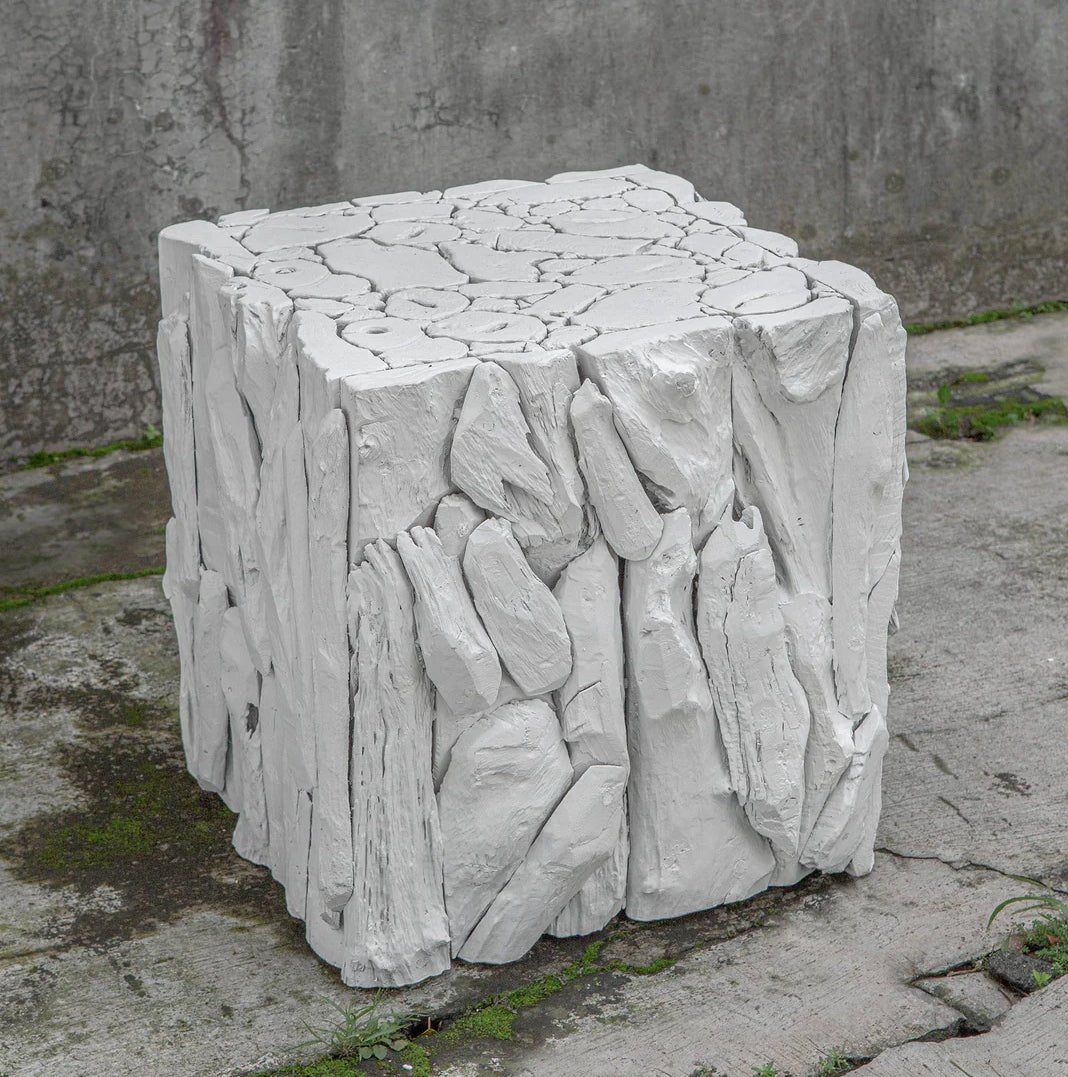 ‘Teak Root Bunching’ Cube, White - EcoLuxe Furnishings