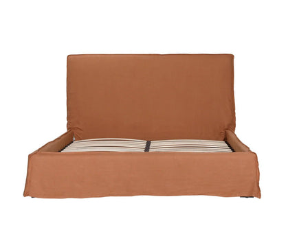 ‘Whitney’ Bed, Linen Blend Slipcover w/Birch Wood Frame (Terracotta) - EcoLuxe Furnishings