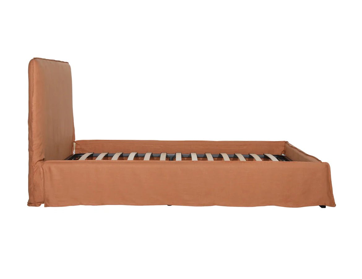 ‘Whitney’ Bed, Linen Blend Slipcover w/Birch Wood Frame (Terracotta) - EcoLuxe Furnishings