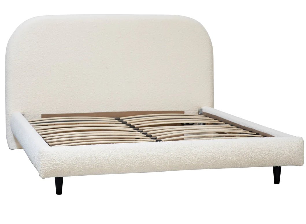 ‘Allison’ Boucle Curved Panel Headboad Platform Bed, King (Natural White) - EcoLuxe Furnishings