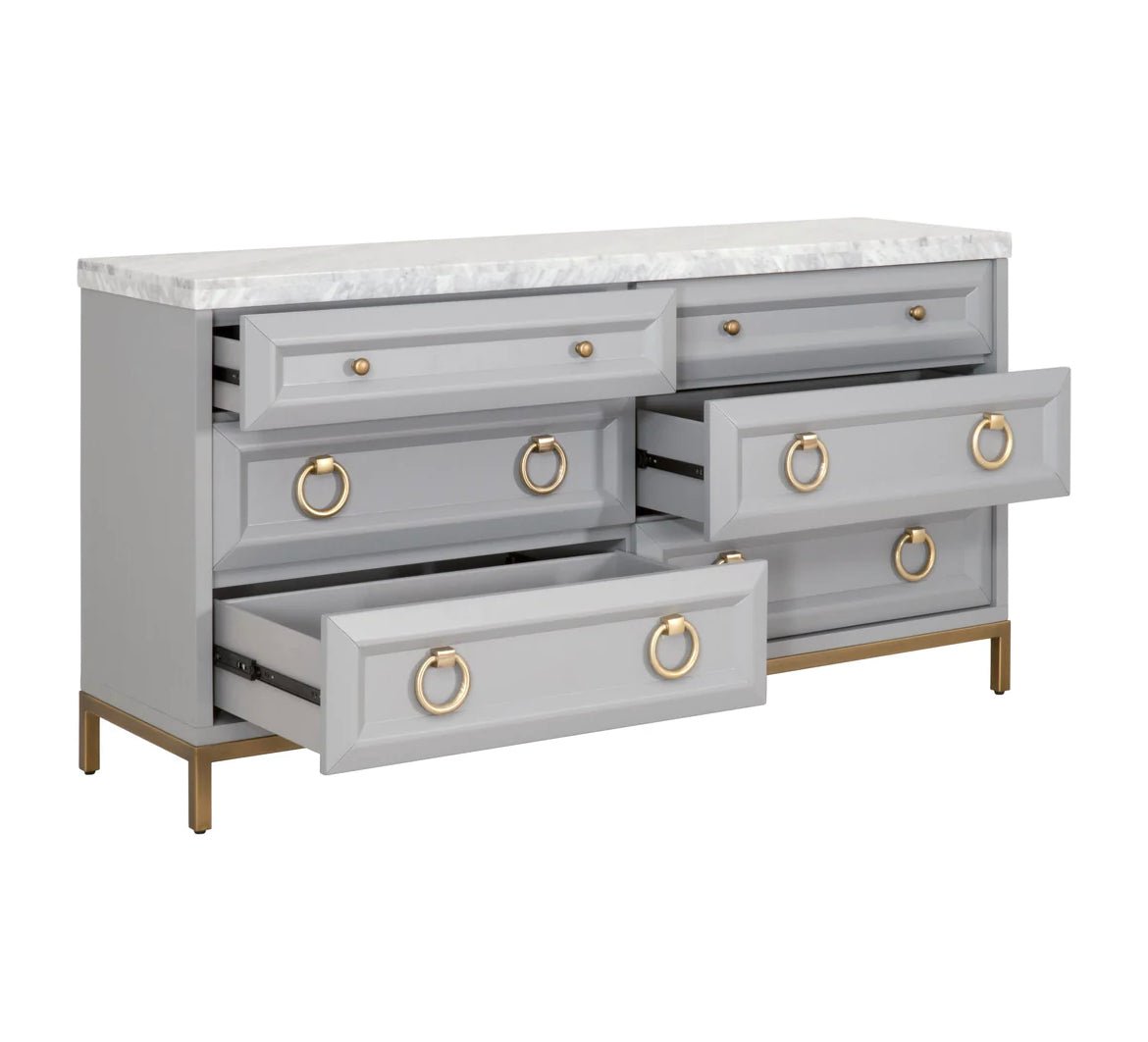 ‘Azure Carrera’ 6-Drawer Double Dresser (Dove Grey) - EcoLuxe Furnishings