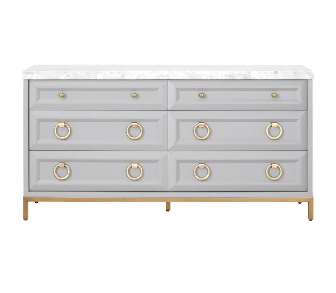 ‘Azure Carrera’ 6-Drawer Double Dresser (Dove Grey) - EcoLuxe Furnishings