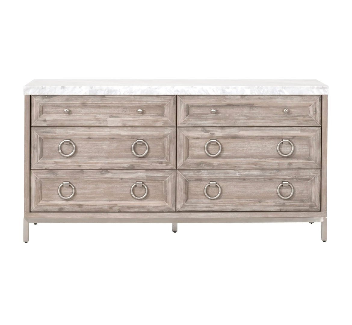 ‘Azure Carrera’ 6-Drawer Double Dresser (Natural Grey) - EcoLuxe Furnishings