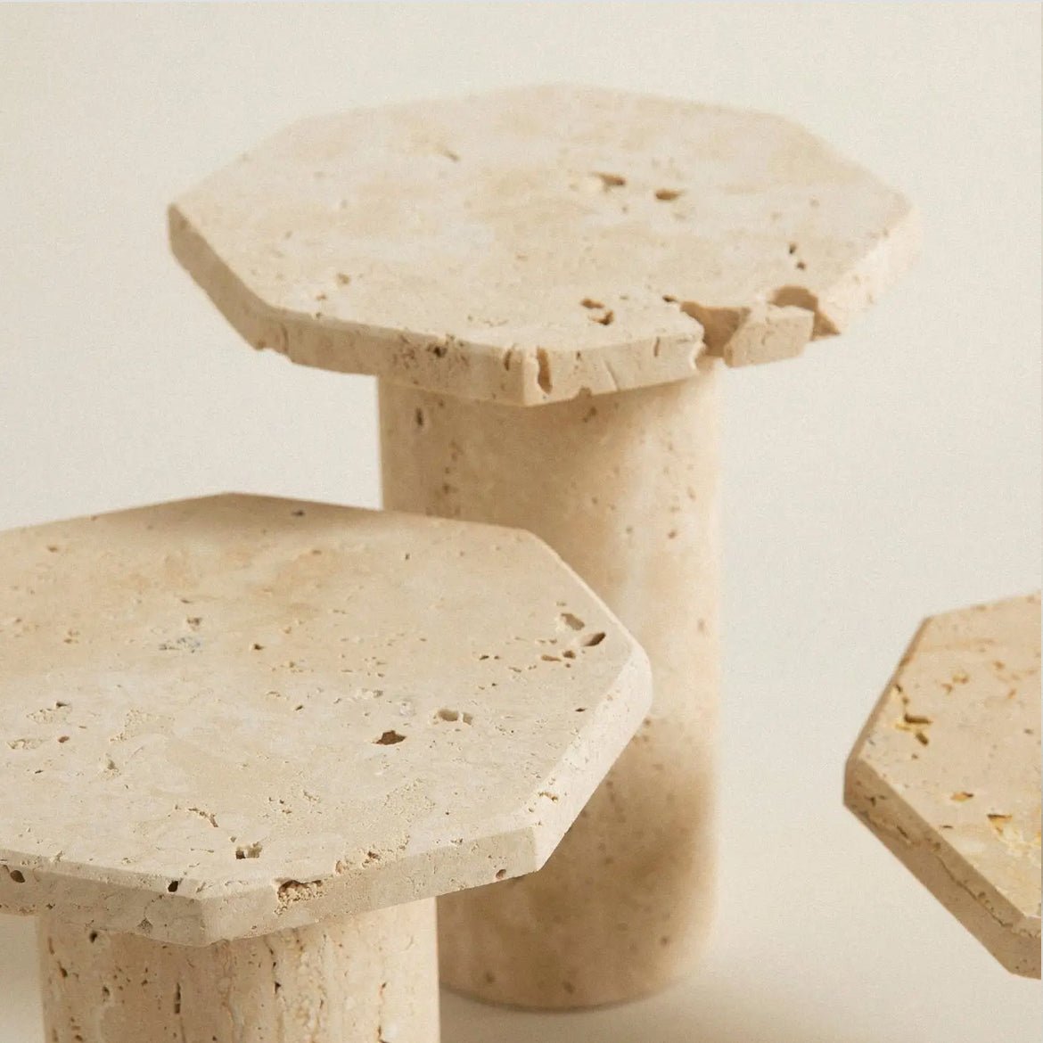 ‘Babur’ Octagon Display Stand, Travertine (Natural Marble) - EcoLuxe Furnishings