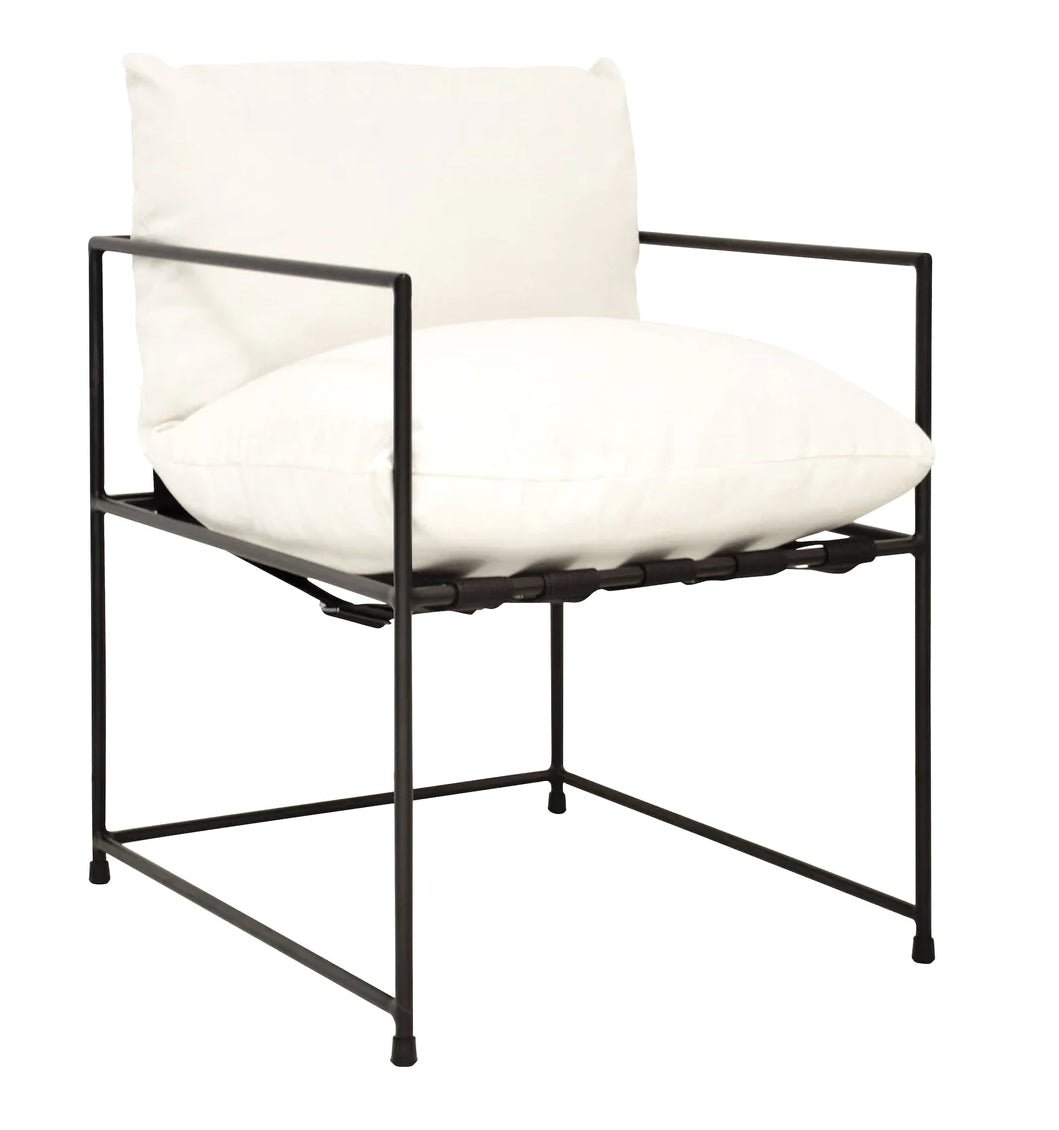 ‘Brooks’ Hammock Style Dining Chair w/White Cushion (Black Iron) - EcoLuxe Furnishings