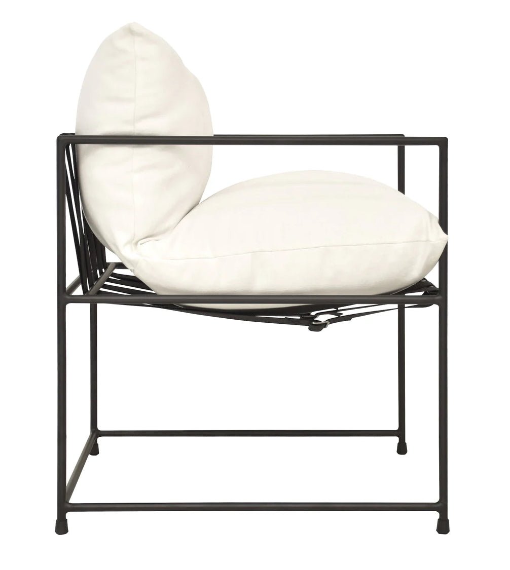 ‘Brooks’ Hammock Style Dining Chair w/White Cushion (Black Iron) - EcoLuxe Furnishings