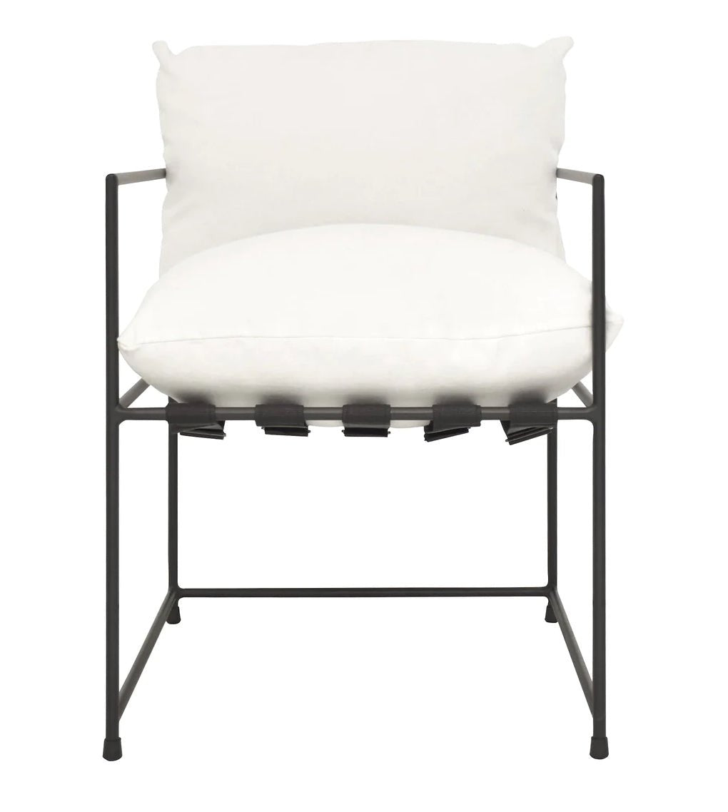 ‘Brooks’ Hammock Style Dining Chair w/White Cushion (Black Iron) - EcoLuxe Furnishings
