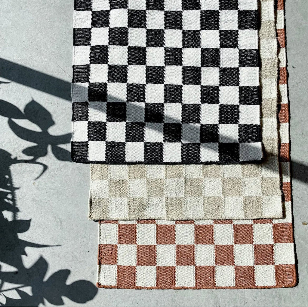 Checkerboard Hallway Runner (Rust/Natural) - EcoLuxe Furnishings