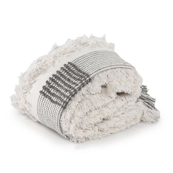 Checkered Handwoven Cotton Throw Blanket (Gray/Cream) - EcoLuxe Furnishings