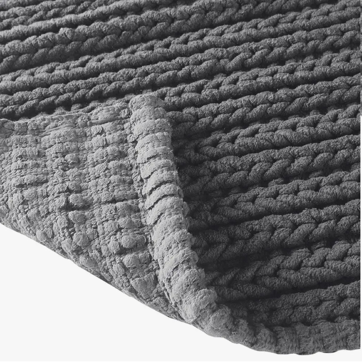 ‘Chenille Stitch’ Cotton Bath Rug (Dark Grey) - EcoLuxe Furnishings
