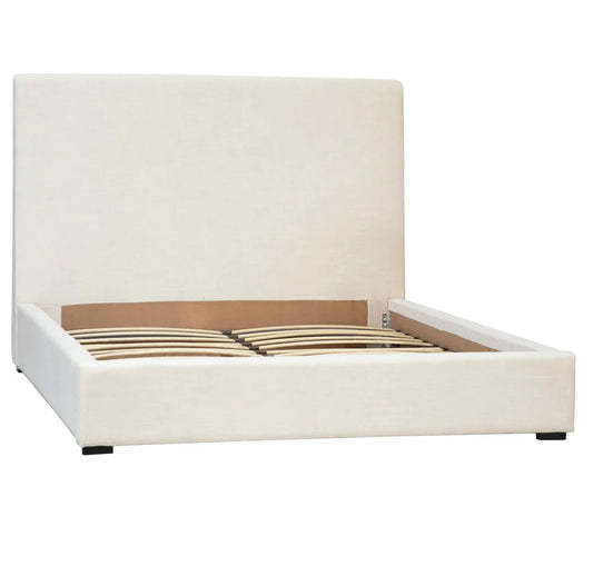 ‘Colton’ Linen Upholstered Panel Platform Bed, Queen (White) - EcoLuxe Furnishings