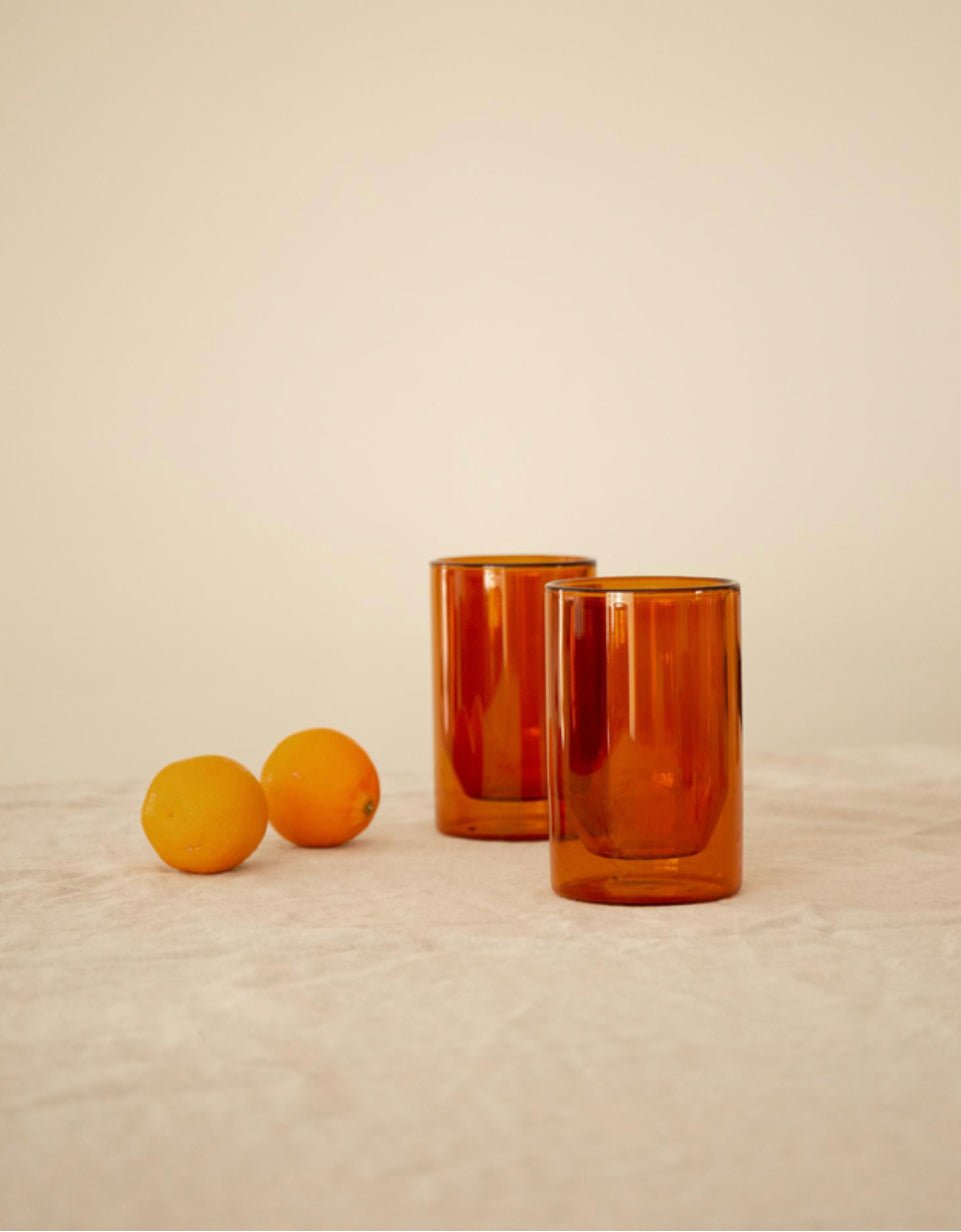 ‘Double-Wall’ 12 oz Glasses, Set of Two (Amber) - EcoLuxe Furnishings