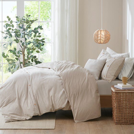 ‘Dover’ 5-Piece Organic Cotton Oversized Comforter Cover Set w/removable insert, Full/Queen (Natural) - EcoLuxe Furnishings