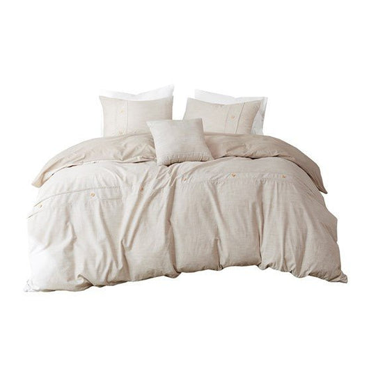 ‘Dover’ 5-Piece Organic Cotton Oversized Comforter Cover Set w/removable insert, Full/Queen (Natural) - EcoLuxe Furnishings