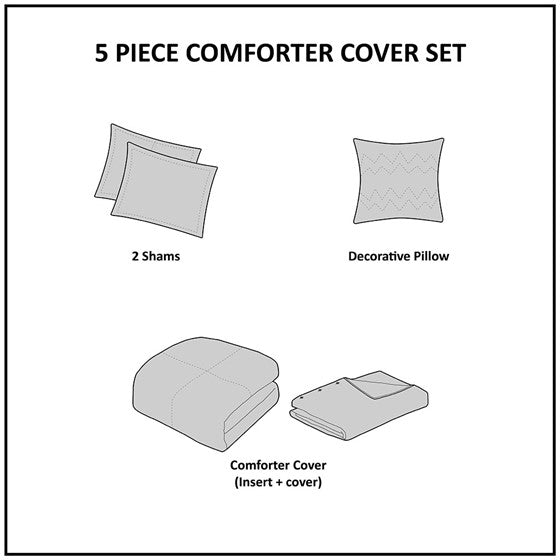‘Dover’ 5-Piece Organic Cotton Oversized Comforter Cover Set w/removable insert, King/Cal King (Natural) - EcoLuxe Furnishings