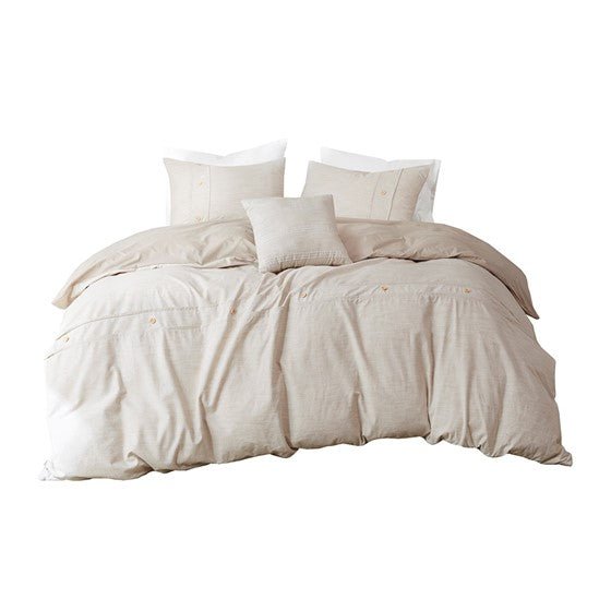 ‘Dover’ 5-Piece Organic Cotton Oversized Comforter Cover Set w/removable insert, King/Cal King (Natural) - EcoLuxe Furnishings