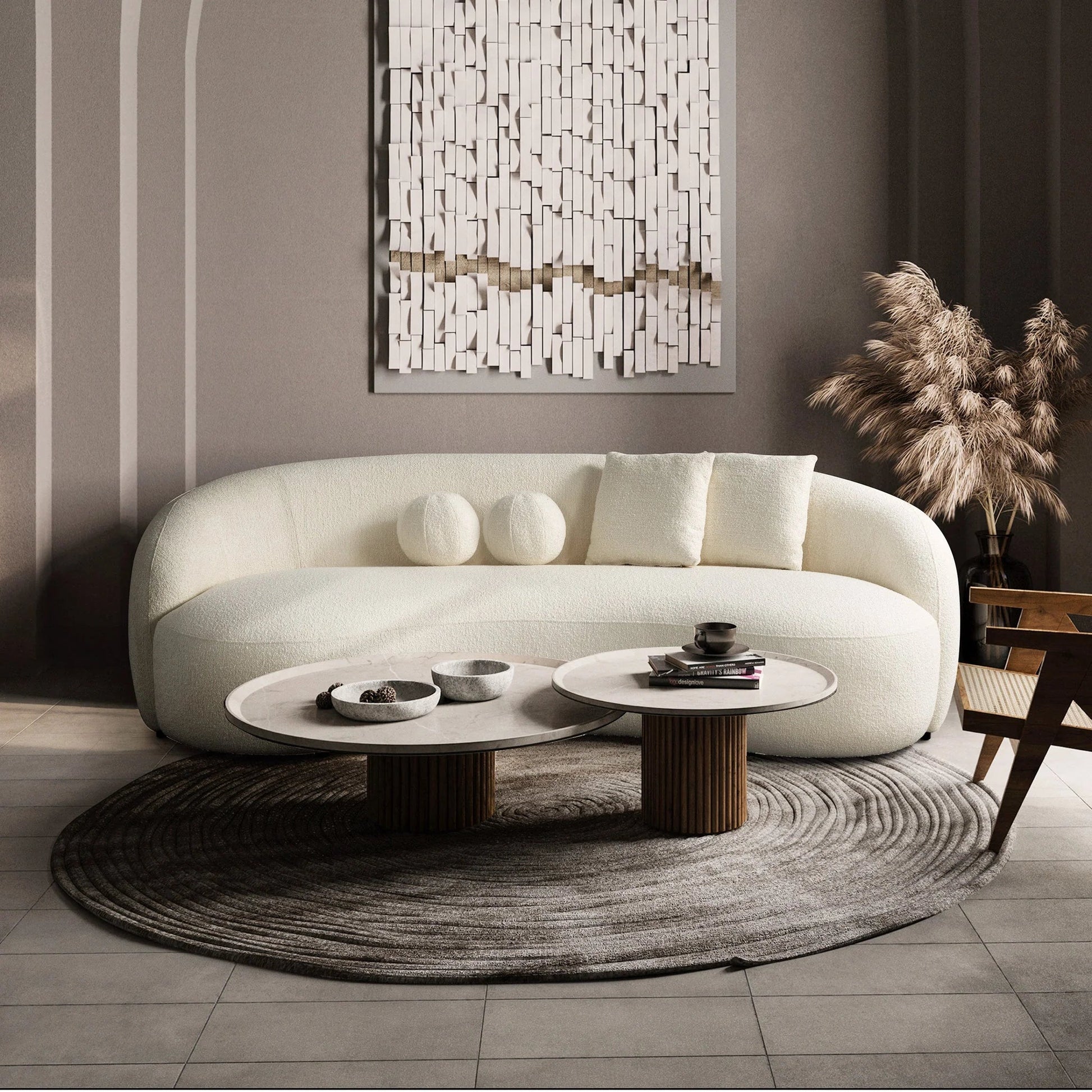 ‘Drake’ Japandi Curvy Sofa (White Boucle) - EcoLuxe Furnishings