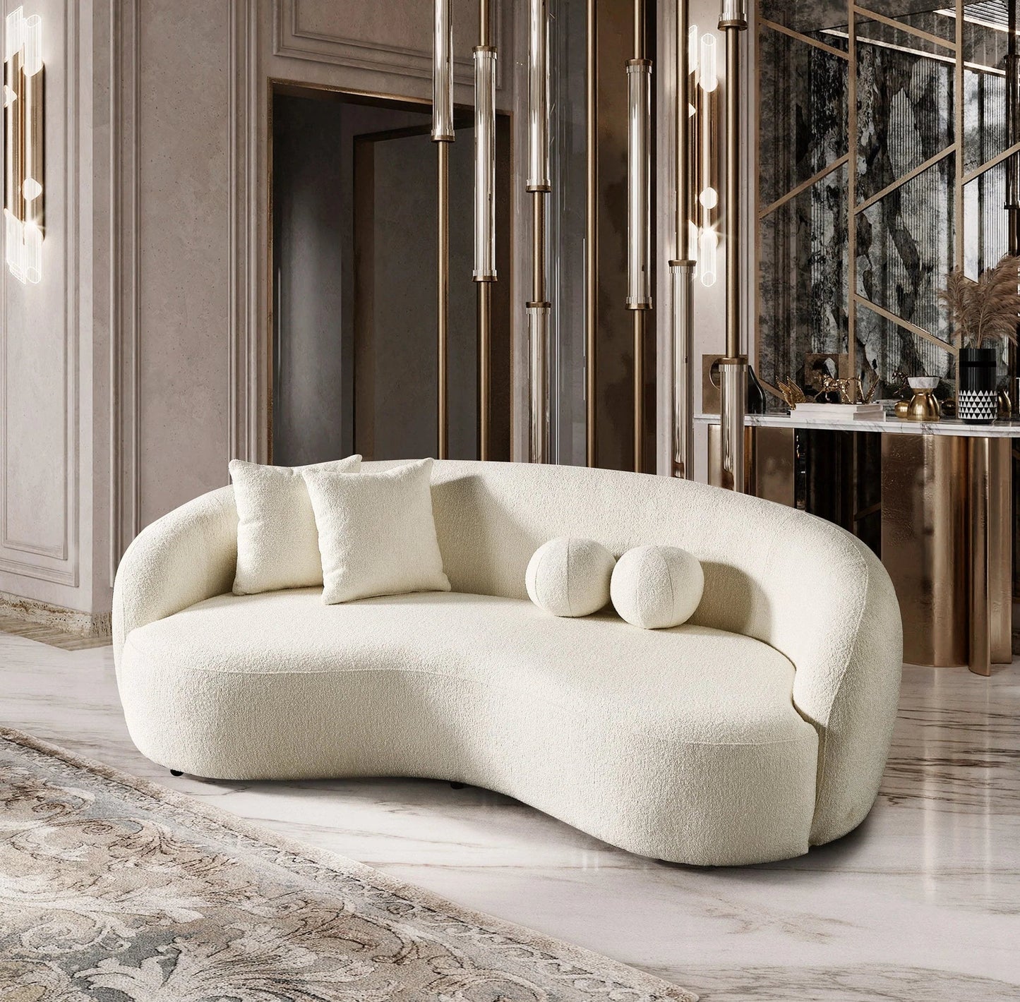 ‘Drake’ Japandi Curvy Sofa (White Boucle) - EcoLuxe Furnishings