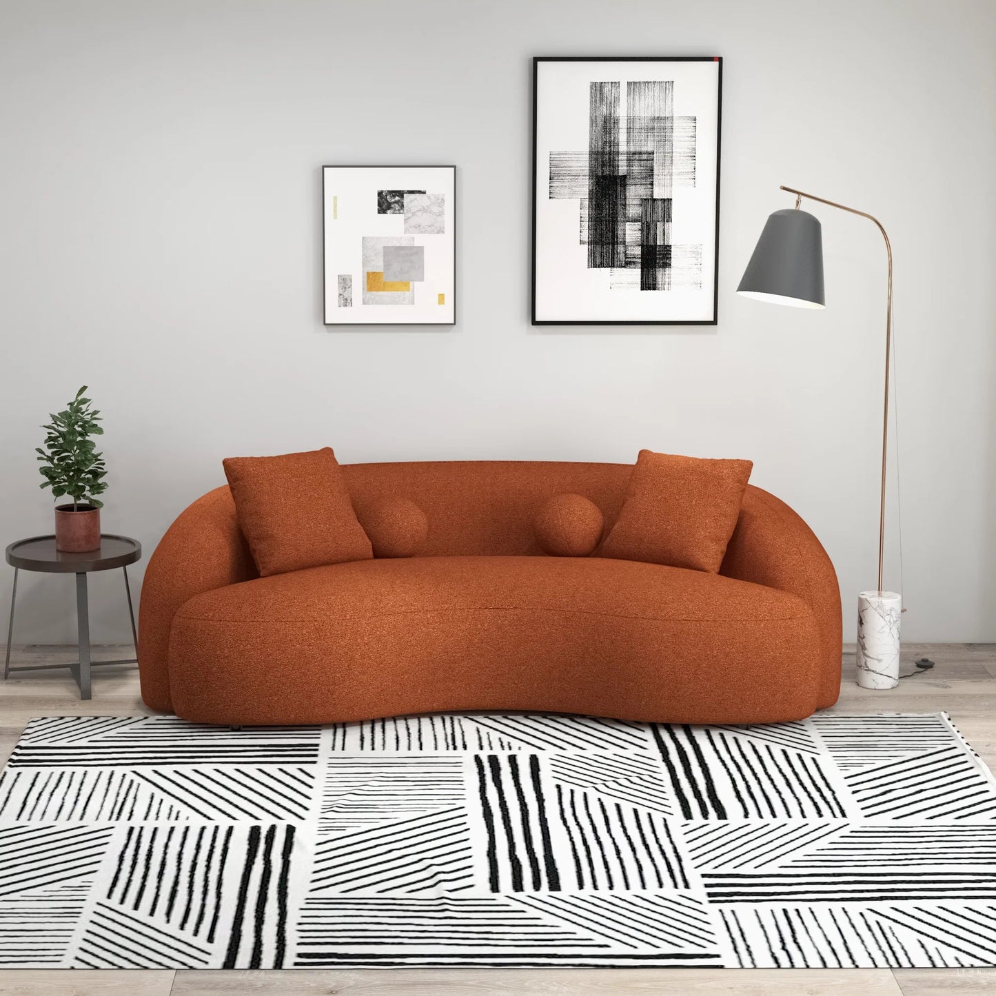 ‘Drake’ Sofa (Orange Boucle) - EcoLuxe Furnishings