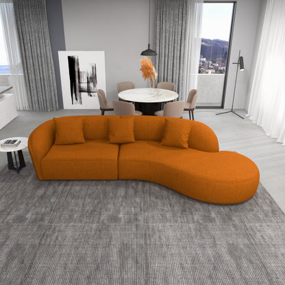 ‘Elijah’ Japandi Style Curvy Sectional Sofa (Burnt Orange Boucle) - EcoLuxe Furnishings