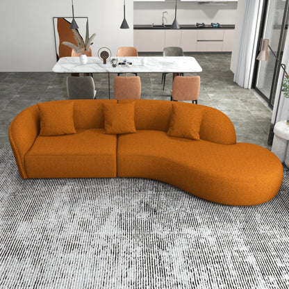 ‘Elijah’ Japandi Style Curvy Sectional Sofa (Burnt Orange Boucle) - EcoLuxe Furnishings