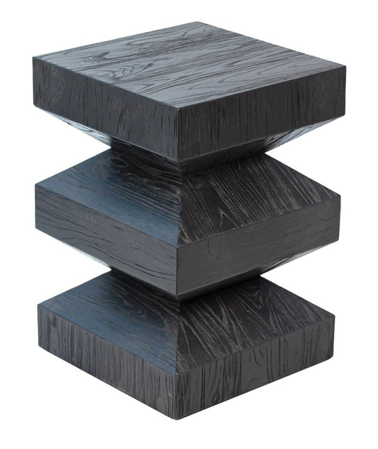 ‘Elise’ Accordian Style Side Table, 16” (Square Oak + Veneer Antique Ebony Finish) - EcoLuxe Furnishings
