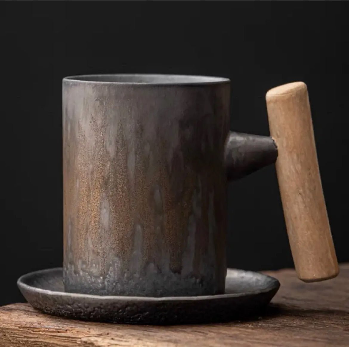 Everyday Wooden Handle Mug (Ceramic Metallic Glaze) - EcoLuxe Furnishings