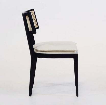 ‘Francois’ Dining Chair w/Rattan Backrest + Upholstered Seat - EcoLuxe Furnishings