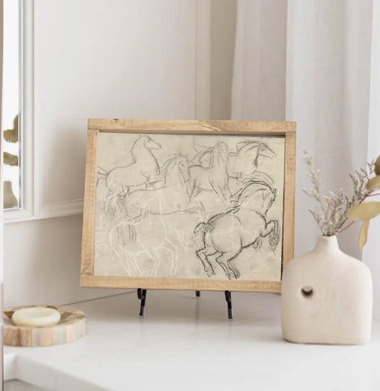 ‘French Horse Sketch’ Vintage Framed Print - EcoLuxe Furnishings