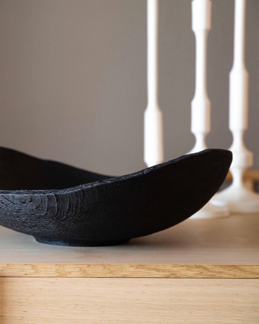 Hand-Carved Shallow Boat-Shaped Wooden Fruit Bowl - EcoLuxe Furnishings