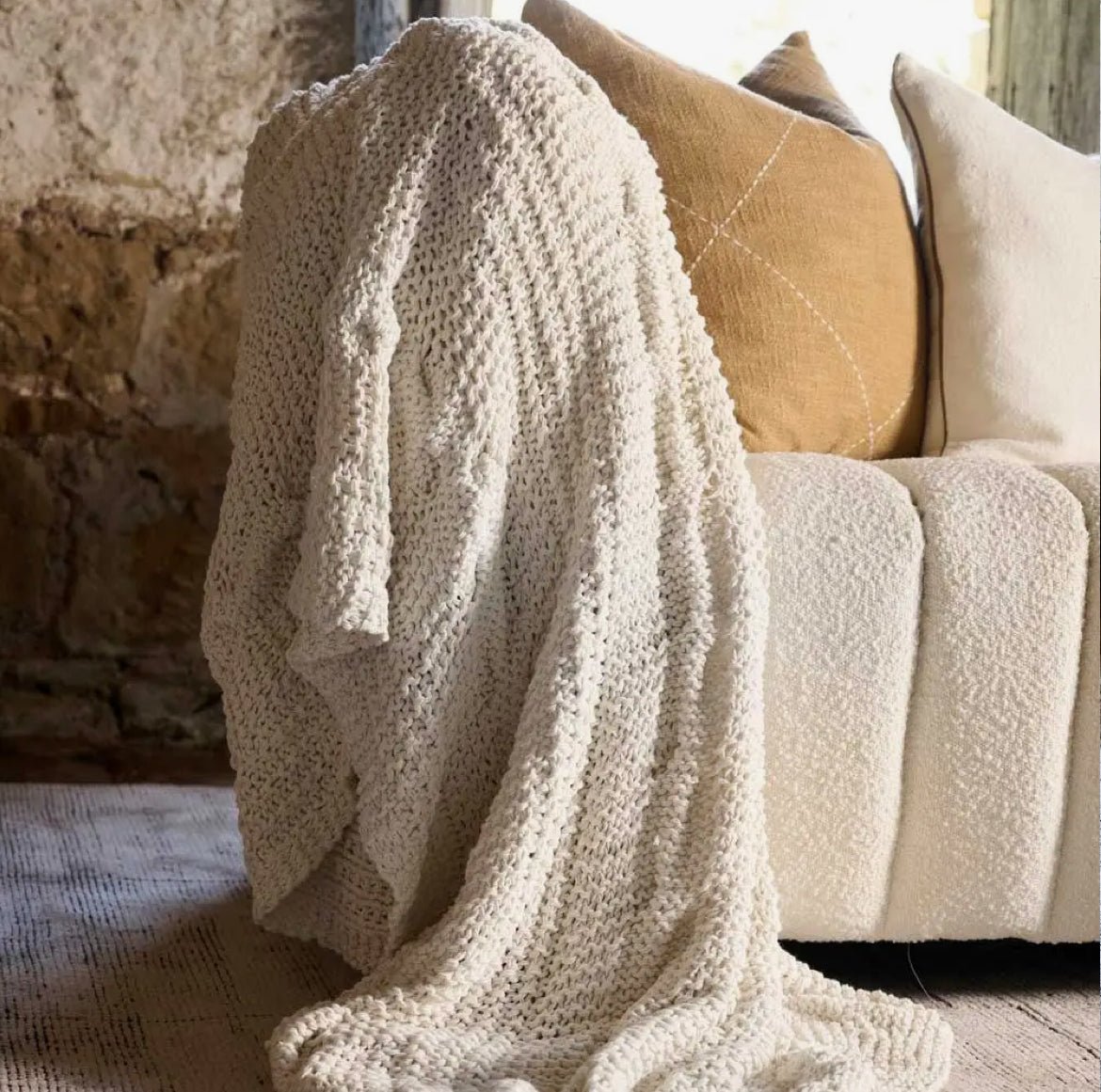 ‘Heirloom’ Hand Woven Throw (Off-White) - EcoLuxe Furnishings