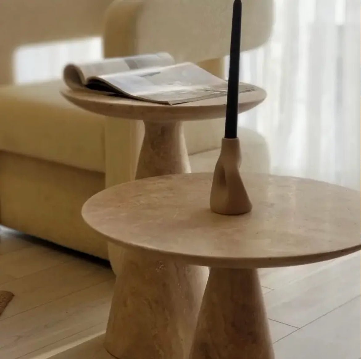 ‘Ide’ Side Table (Travertine Marble) - EcoLuxe Furnishings