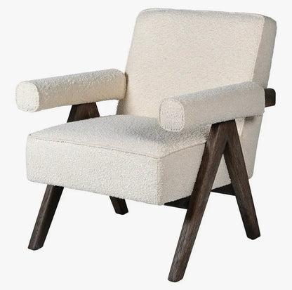‘Jeanneret’ Upholstered Accent Chair (Boucle + Leather) - EcoLuxe Furnishings