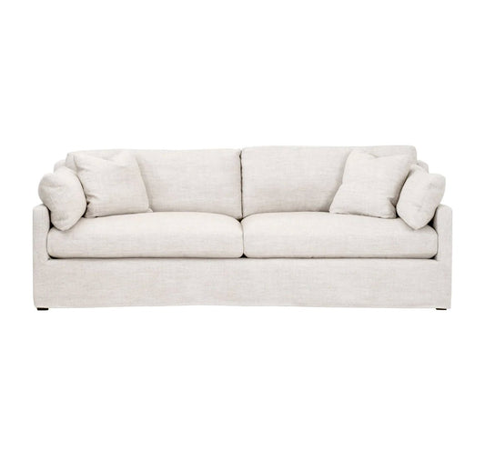 ‘Lena’ 95" Slope Arm Slipcover Sofa (Bisque + Espresso) - EcoLuxe Furnishings