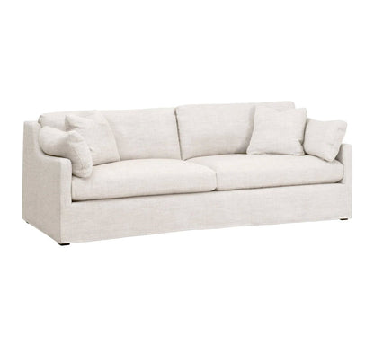 ‘Lena’ 95" Slope Arm Slipcover Sofa (Bisque + Espresso) - EcoLuxe Furnishings