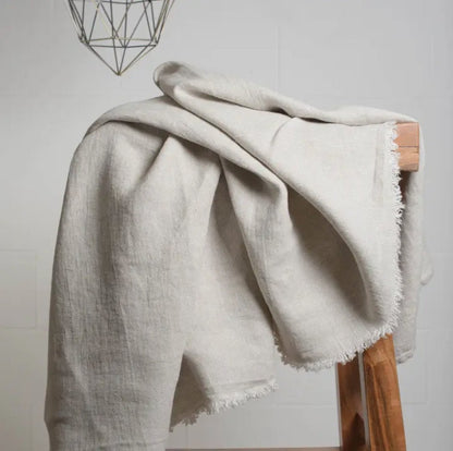 ‘Lipari’ Linen Throw with Fringes (Beige) - EcoLuxe Furnishings