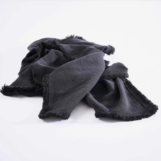 ‘Luca®’ Boho Linen Throw (Black) - EcoLuxe Furnishings