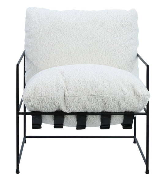 ‘Manlo’ Black Iron + White Sheep Skin Upholstered Arm Chair - EcoLuxe Furnishings