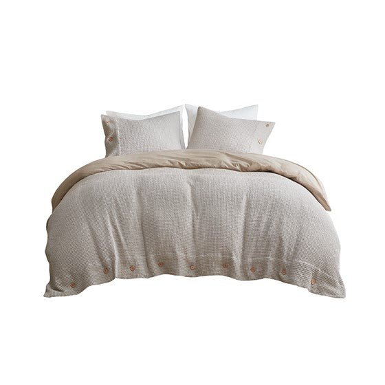 ‘Mara’ 4-Piece Cotton and Rayon from Bamboo Blend Waffle Weave Comforter Cover Set w/removable insert, Full/Queen (Taupe) - EcoLuxe Furnishings