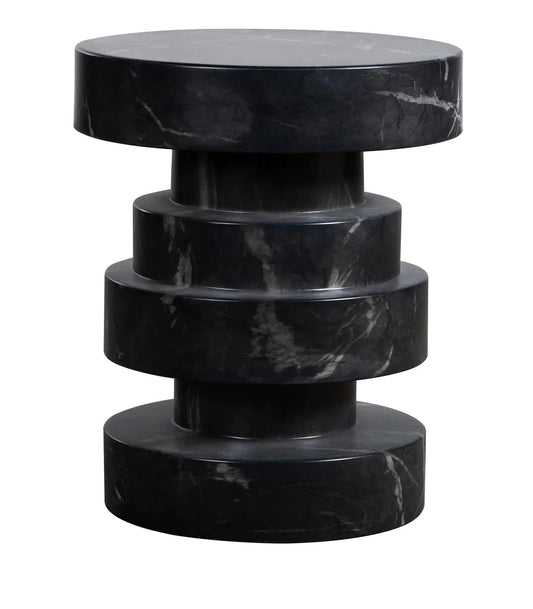 ‘Melia’ Round Marble Finished Modern Concrete Pedestal End Table (Black) - EcoLuxe Furnishings