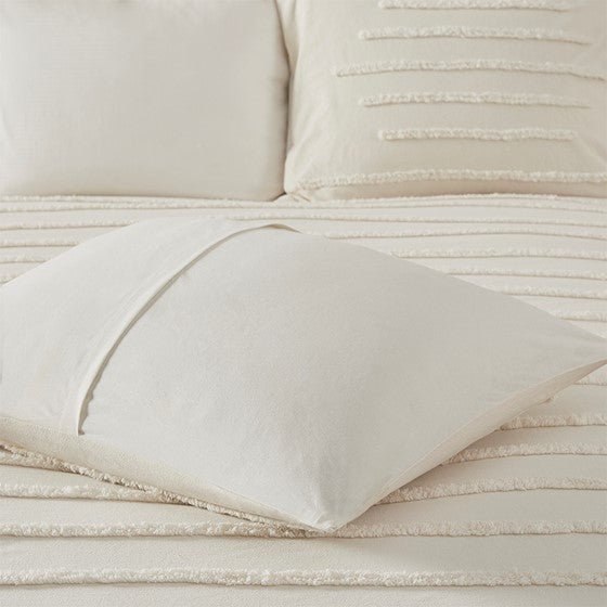 ‘Mercer’ 3-Piece Cotton Chenille Comforter Set, Full/Queen (Ivory) - EcoLuxe Furnishings