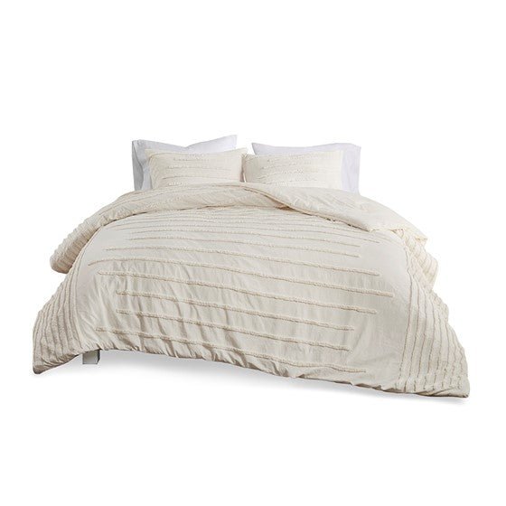 ‘Mercer’ 3-Piece Cotton Chenille Comforter Set, Full/Queen (Ivory) - EcoLuxe Furnishings