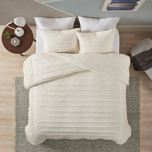 ‘Mercer’ 3-Piece Cotton Chenille Comforter Set, Full/Queen (Ivory) - EcoLuxe Furnishings