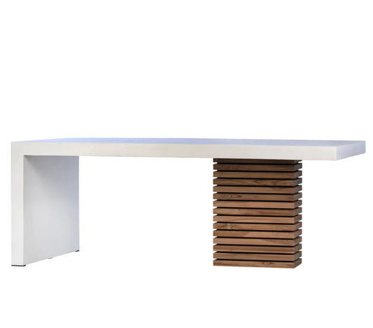 ‘Newport’ Rectangular Indoor-Outdoor Modern Concrete + Teak Dining Table, 79" - EcoLuxe Furnishings