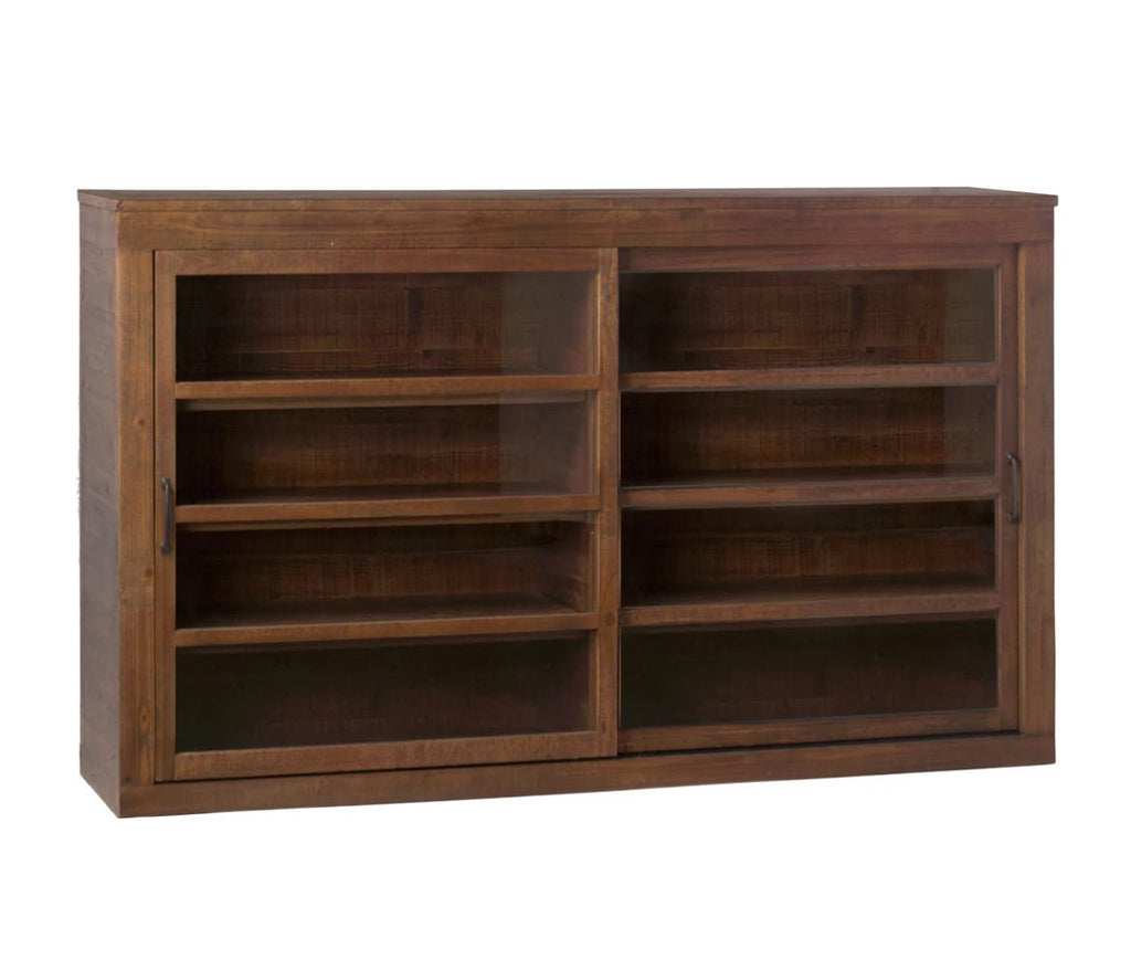 ‘Noah’ Reclaimed Fir + Glass Front Sliding 2-Door Sideboard w/Shelves - EcoLuxe Furnishings