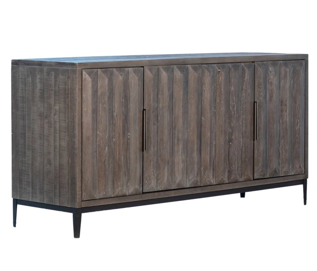 ‘Nora’ Reclaimed Oak 4-Door Sideboard with Matte Black Iron Feet, 68" (Antique Dark Brown) - EcoLuxe Furnishings