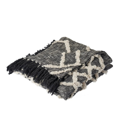Overtufted Geometric Black and White Throw Blanket - EcoLuxe Furnishings